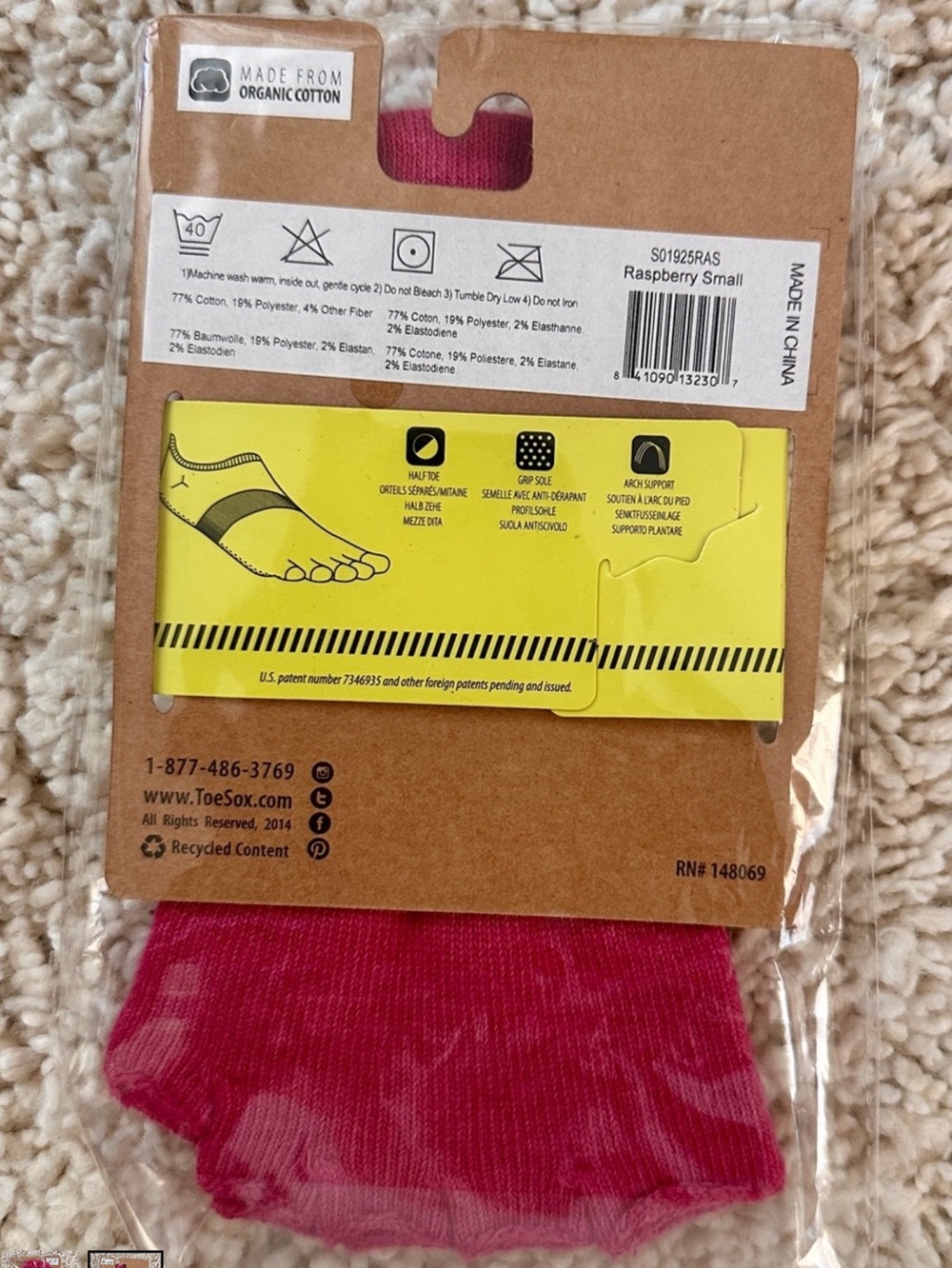TOESOX Low Rise Half-Toe Grip Socks —Pink Raspberry Small NWT - Picture 2 of 3